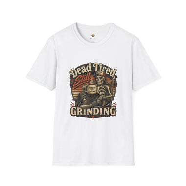 T-Shirt — "Dead Tired Still Grinding" Vintage Skeleton Coffee Tee