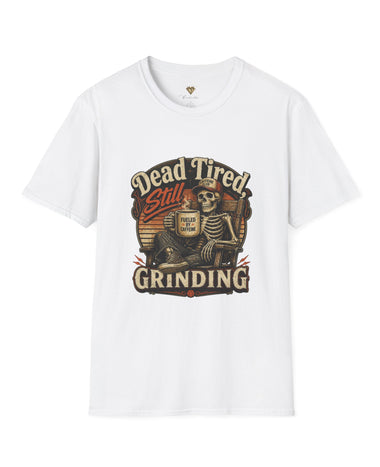 T-Shirt — "Dead Tired Still Grinding" Vintage Skeleton Coffee Tee