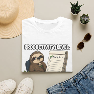 T-Shirt — "Productivity Level: I Made a List" Sloth Graphic Tee