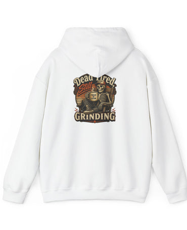 Hoodie — "Dead Tired Still Grinding" Vintage Skeleton Graphic